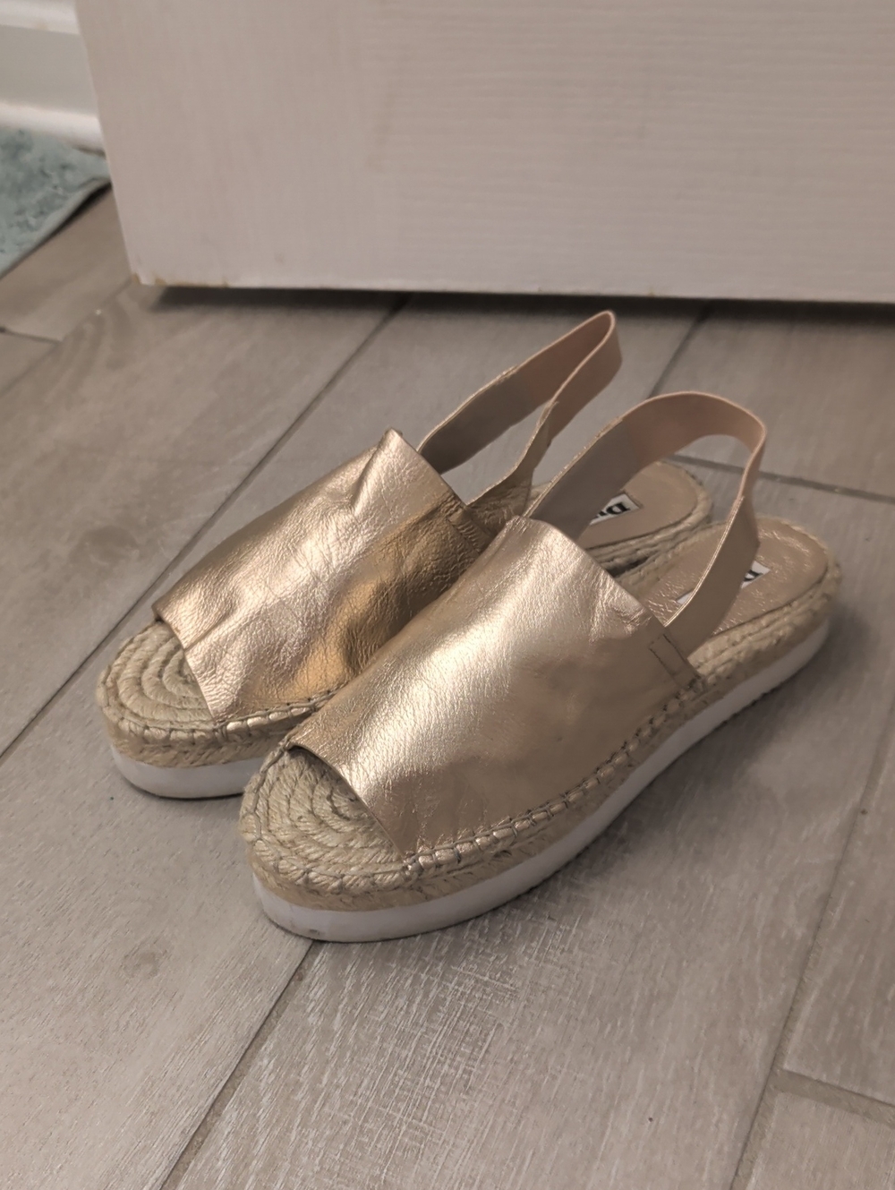Dune London Metallic Gold Espadrille Slingback Sandals - Women Size 7